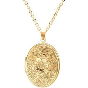 POYAMUSE Retro Flower Locket Pendant Necklace - Vintage Copper Colored Charms Locket Jewelry for Memorial Keepsake DIY Locket Gift