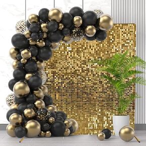 Gold Shimmer Wall Backdrop -24pcs Square Sequin Panels for Party Wedding Birthday Disco Backdrop Decorations or Photo Backgrounds Interior Decoration