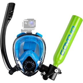 GOYOJO Diving Tank with Snorkel Mask 0.5L Mini Scuba Portable Lungs Oxygen Cylinder Full Face Diving Mask Underwater Breath System