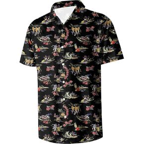 FT FENTENG Men's Casual Button Down Shirts Regular Fit Short Sleeve Hawaiian Shirt for Men