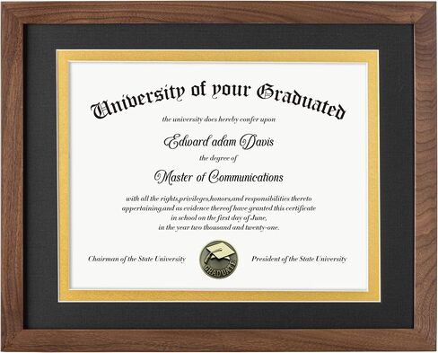 Fun Memories 11x14 Diploma Frame, 100% Solid Walnut Wood Certificate Picture Frame with High Definition Glass, Document Frame for Wall and Tabletop, Blue Mat in Kuwait