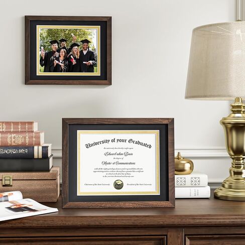 Fun Memories 11x14 Diploma Frame, 100% Solid Walnut Wood Certificate Picture Frame with High Definition Glass, Document Frame for Wall and Tabletop, Blue Mat in Kuwait