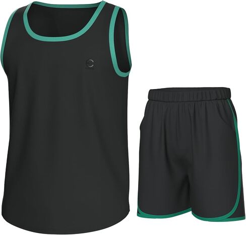 Boys Clothing Sets, Boys Athletic Shorts & Sleeveless Shirts, Crew Neck Kids Tank Top Clothes Size 3-16 (2 Pcs Set) in Saudi Arabia