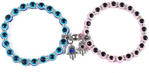 Caiyao 1-3 Pcs Blue Beads Evil Eyes Bracelet Hamsa Hand of Fatima Bracelet Glass Charm Evil Eye Leather Cord Necklace Protection Jewelry Set in Saudi Arabia
