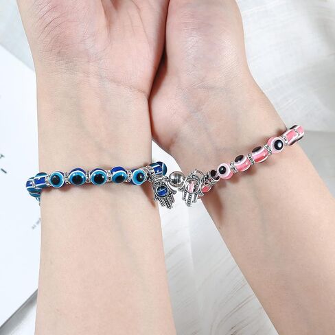 Caiyao 1-3 Pcs Blue Beads Evil Eyes Bracelet Hamsa Hand of Fatima Bracelet Glass Charm Evil Eye Leather Cord Necklace Protection Jewelry Set in Saudi Arabia