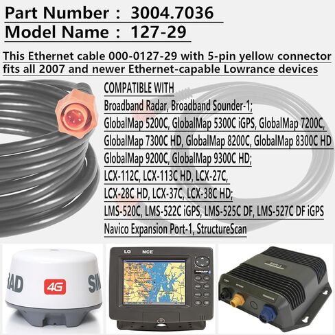 Bonbo 127-29 ‎Replacement for Lowrance Ethext-15Yl Ethernet Cable ‎3004.7036 ，15-Feet in Kuwait