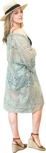 Anna-Kaci Women's Embroidered Lace Floral Kimono 3/4 Sleeve Loose Long Cover Up Cardigan in Saudi Arabia