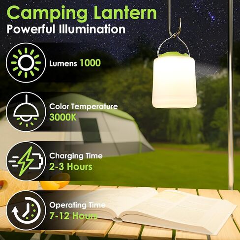 LED Camping Lantern, Rechargeable Camping Light Outdoor Flashlights Lantern | 1000LM, 4 Modes, IP44 Waterproof Portable Emergency Camp Essentials Light Tent Lamp for Hurricane Hiking Survival Kits, Black in Kuwait
