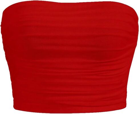 WDIRARA Women's Strapless Sleeveless Ruched Mesh Party Club Crop Tube Top in Saudi Arabia