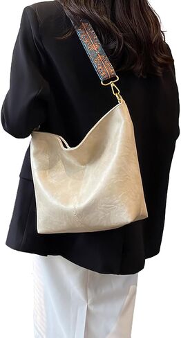 Anopo PU Leather Shoulder Bags for Women with Adjustable Guitar Strap Vintage Tote Bag Hobo Purse Vegan Handbag in Saudi Arabia