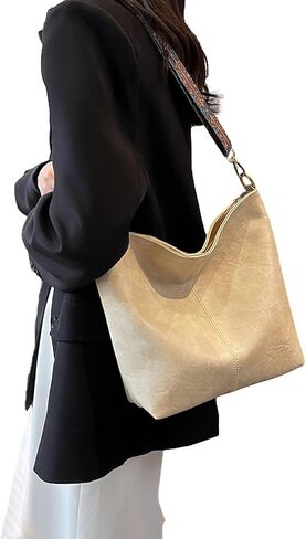 Anopo PU Leather Shoulder Bags for Women with Adjustable Guitar Strap Vintage Tote Bag Hobo Purse Vegan Handbag in Saudi Arabia