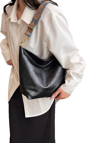 Anopo PU Leather Shoulder Bags for Women with Adjustable Guitar Strap Vintage Tote Bag Hobo Purse Vegan Handbag in Saudi Arabia
