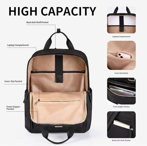 حقيبة ظهر للكمبيوتر المحمول من GOLF SUPAGS للنساء تناسب حقيبة كمبيوتر محمول مقاس 15.6 بوصة ومحفظة كاجوال وحقيبة ظهر للسفر والعمل (كاكي فاتح) in Kuwait