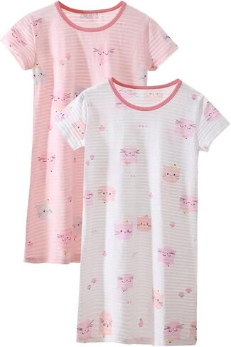 BANGSAUR Girls' Dresses, Cotton Summer Night Sleep Dress, 3-12 Years in Kuwait