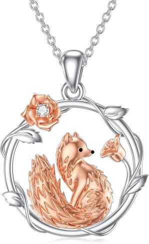 BETHZA Diamond Fox Necklace for Women D Color VVS Diamonds with Moon/Rose Sterling Silver Pendant Necklaces Jewelry Gifts for Birthday Anniversary Mother's Day Christmas in Saudi Arabia