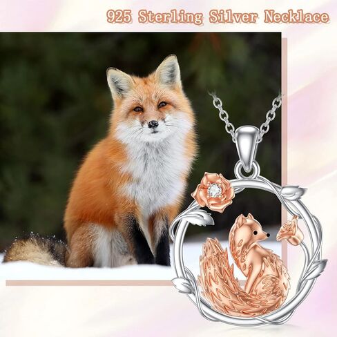 BETHZA Diamond Fox Necklace for Women D Color VVS Diamonds with Moon/Rose Sterling Silver Pendant Necklaces Jewelry Gifts for Birthday Anniversary Mother's Day Christmas in Saudi Arabia
