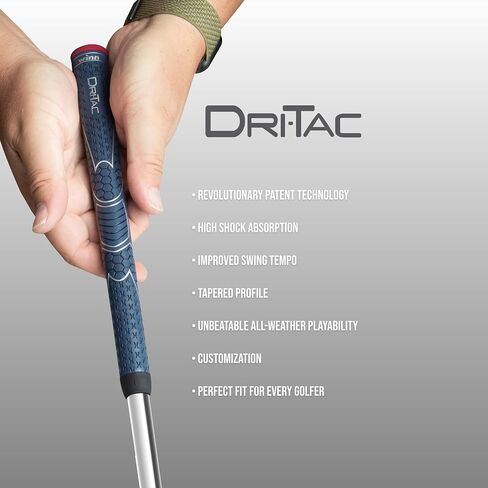 مقبض جولف قياسي من WINN DRI-TAC، راحة مبطنة وغير قابلة للانزلاق، ماص للرطوبة وامتصاص الصدمات، تقنية AVS، محاذاة اليد وضغط قبضة أخف، مبتذل في جميع الأحوال الجوية، بوليمر عالي الأداء in Saudi Arabia
