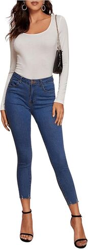 تيشيرت نسائي SweatyRocks بأكمام طويلة ورقبة واسعة وأساسي بمقاس نحيف in Kuwait