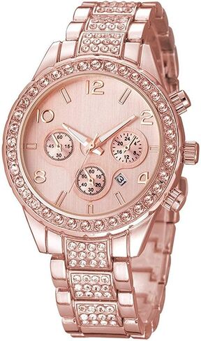 Unisex Diamond Watches Men and Women Fashion Rose Gold Silver Stainless Steel Calendar Quartz Watch in Saudi Arabia