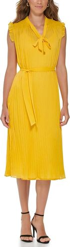 DKNY Women's Short Sleeve Tie Neck Pleated Midi Dress in Saudi Arabia