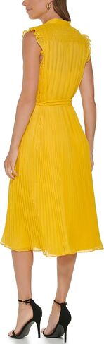 DKNY Women's Short Sleeve Tie Neck Pleated Midi Dress in Saudi Arabia