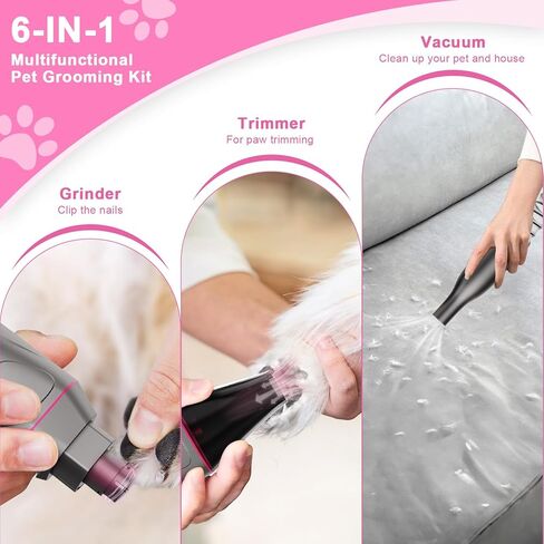 XiaZ Dog Grooming Kit Pet Hair Dryer/Vacuum/Nail Clipper/Massage Comb/Nail Grinder/Paw Trimmer All-in-One 15kpa Blow/Suck Trim Clean Pet's Hair 2L Cup/10 Grooming Tools Low-Noise for Dogs Cats-Red in Kuwait