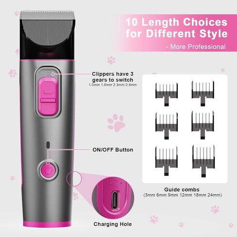 XiaZ Dog Grooming Kit Pet Hair Dryer/Vacuum/Nail Clipper/Massage Comb/Nail Grinder/Paw Trimmer All-in-One 15kpa Blow/Suck Trim Clean Pet's Hair 2L Cup/10 Grooming Tools Low-Noise for Dogs Cats-Red in Kuwait