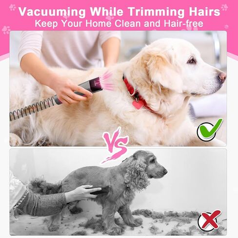 XiaZ Dog Grooming Kit Pet Hair Dryer/Vacuum/Nail Clipper/Massage Comb/Nail Grinder/Paw Trimmer All-in-One 15kpa Blow/Suck Trim Clean Pet's Hair 2L Cup/10 Grooming Tools Low-Noise for Dogs Cats-Red in Kuwait