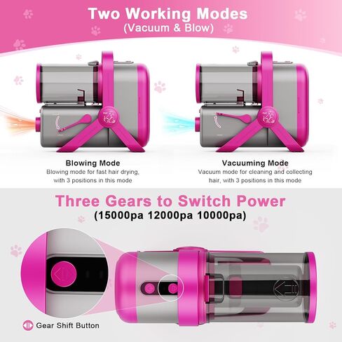 XiaZ Dog Grooming Kit Pet Hair Dryer/Vacuum/Nail Clipper/Massage Comb/Nail Grinder/Paw Trimmer All-in-One 15kpa Blow/Suck Trim Clean Pet's Hair 2L Cup/10 Grooming Tools Low-Noise for Dogs Cats-Red in Kuwait