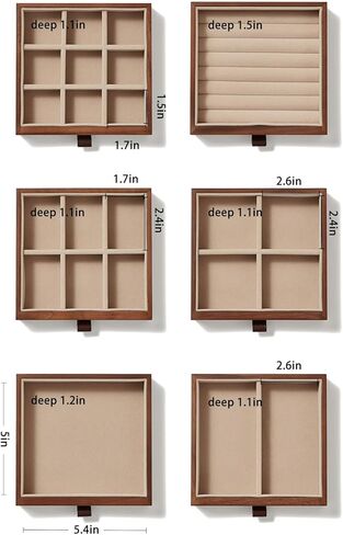 Homruilink Black Walnut Wooden Jewelry Box for Women Classical Solid Wooden 4-Layer Jewelry Organizer Prevent Oxidation Necklace Storage Layer Watch Necklace Ring Earring Gifts in Kuwait