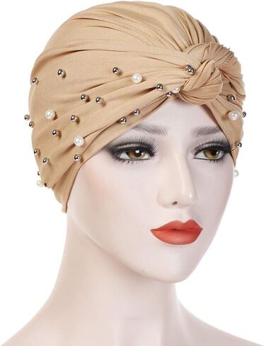 4 Pieces Womens Cross Cotton Pearl Bead Turban Hat Cancer Chemo Beanies Cap Headwrap in Saudi Arabia