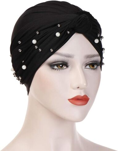 4 Pieces Womens Cross Cotton Pearl Bead Turban Hat Cancer Chemo Beanies Cap Headwrap in Saudi Arabia