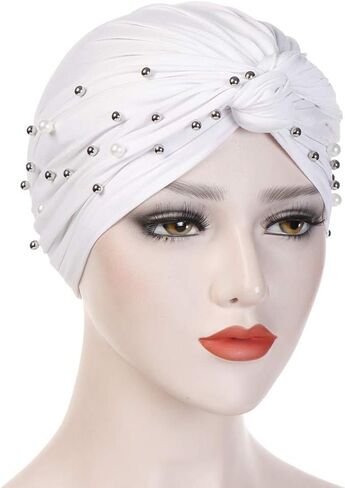 4 Pieces Womens Cross Cotton Pearl Bead Turban Hat Cancer Chemo Beanies Cap Headwrap in Saudi Arabia