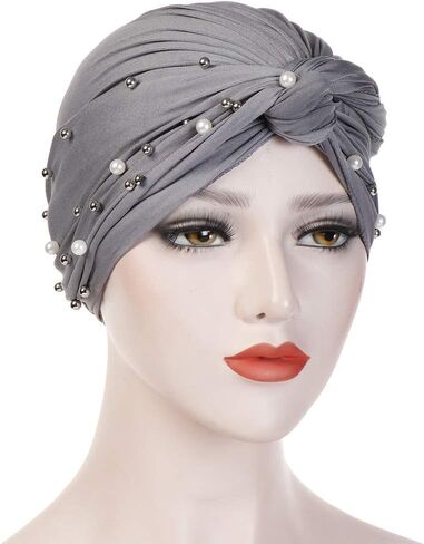4 Pieces Womens Cross Cotton Pearl Bead Turban Hat Cancer Chemo Beanies Cap Headwrap in Saudi Arabia