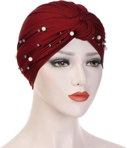4 Pieces Womens Cross Cotton Pearl Bead Turban Hat Cancer Chemo Beanies Cap Headwrap in Saudi Arabia