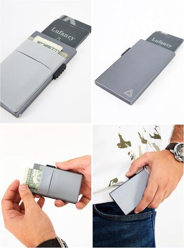 Lufanc Wallet - Slim Metal RFID Blocking Credit Card Holder for Men - Minimalist Pop Up Cards Wallet - Credit Card Wallet with Money Pocket Metal Card Case (Black) in Saudi Arabia