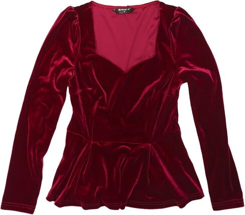 Allegra K Velvet Blouse for Women's Elegant Sweetheart Neck Long Sleeve Peplum Top in Saudi Arabia