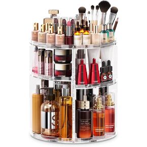 Auxmir Makeup Organizer 360 Rotation Cosmetic Storage Box with 6 Adjustable Layers for Bathroom and Living Room, Clear, Clear, Modern