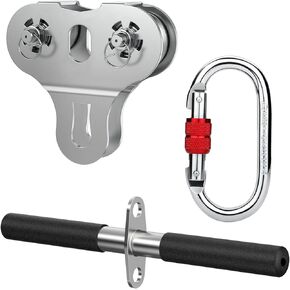 Fologtoo Tandem Speed Double Pulley with Carabiner, 304 Stainless Steel Zipline Pulley with Handle for 1/4 5/16 3/8 Cable Backyard Zipline, Hauling, Rigging and Commercial Purposes