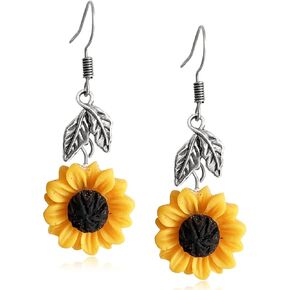 JIUIQL Handmade Resin 3D Sunflower Daisy Flower Dangle Drop Earrings Vintage Silver Leaf Bohemian Little Daisy Flower Hook Earring for Women Girls Cute Elegant Summer Boho Jewelry in Kuwait
