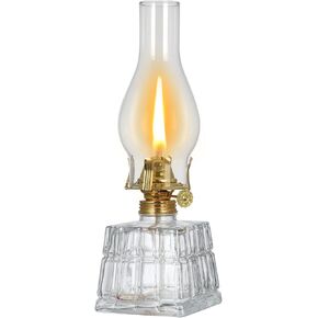 Large Chamber Oil Lamp, Square Glass Clear Kerosene Lamp Lantern Indoor Decorative Vintage Hurricane Lamp Oil Lantern with Adjustable Fire Wick for Home Indoor Use 11 Inch