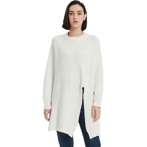 Women's Long Sleeve Crewneck Loose Thick Knitted Twist Irregular Split Sweater