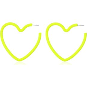80s 90s Classic Big Red Heart Shape Hoop Drop Dangle Earrings Retro Neon Geometric Earrings Party Accessories for Women Girls Accessories Candy Color