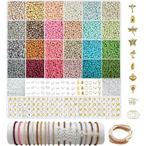 CasaTena 3mm Seed Beads for Friendship Bracelets Making Kit for Girls, 3mm Muted Tones Seed Beads Kit 24 Colors 12000 Pcs for Jewelry Making with Spacer Beads Cute Charms and Elastic Strings
