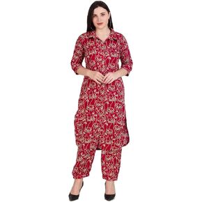 ladyline Womens Rayon/Cotton Printed Kurta Shirt with Salwar Pants | 2-Pcs Co-Ord Set | Salwar Kameez