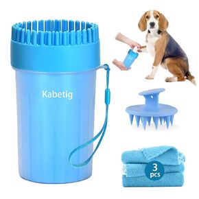 Dog Paw Cleaner for Meduim Dogs with 3Pcs Absorbent Towels & Graspable Dog Bath Brush (Blue, Medium)