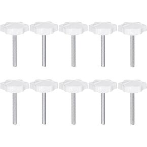 HARFINGTON 10pcs Star Knobs M5 x 20mm Male Thread 32mm Plastic 6-Point Head Stud Knob Hand Tightening Clamping Screw Replacement Threaded Handle, White