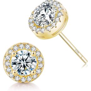 18K Gold Plated Halo Stud Earrings CZ Simulated Diamond Round Earing for Women, Rose Earrings for Man, Sparkle Allure Earrings with Size 0.39inch / 0.27inch, in Rose Gold,White Gold and Yellow Gold