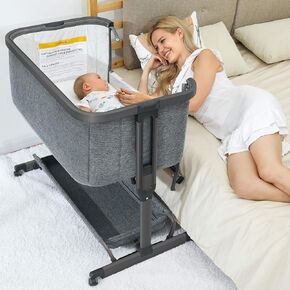 AMKE 3 in 1 Baby Bassinets,Bedside Sleeper for Baby,Baby Cradle with Storage Basket, Easy to Assemble Bassinet for Newborn/Infant, Adjustable Bedside Crib,Safe Portable Baby Bed