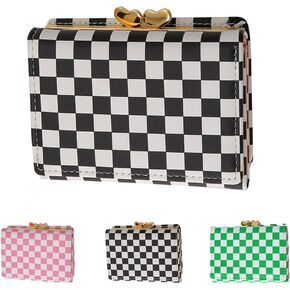 AACKS Checkered Coin Purse for Women Checkered Wallet for Teen Girls Aesthetic Wallet for Kids Teens Women Checkered Card Holder Small Wallet Black and White